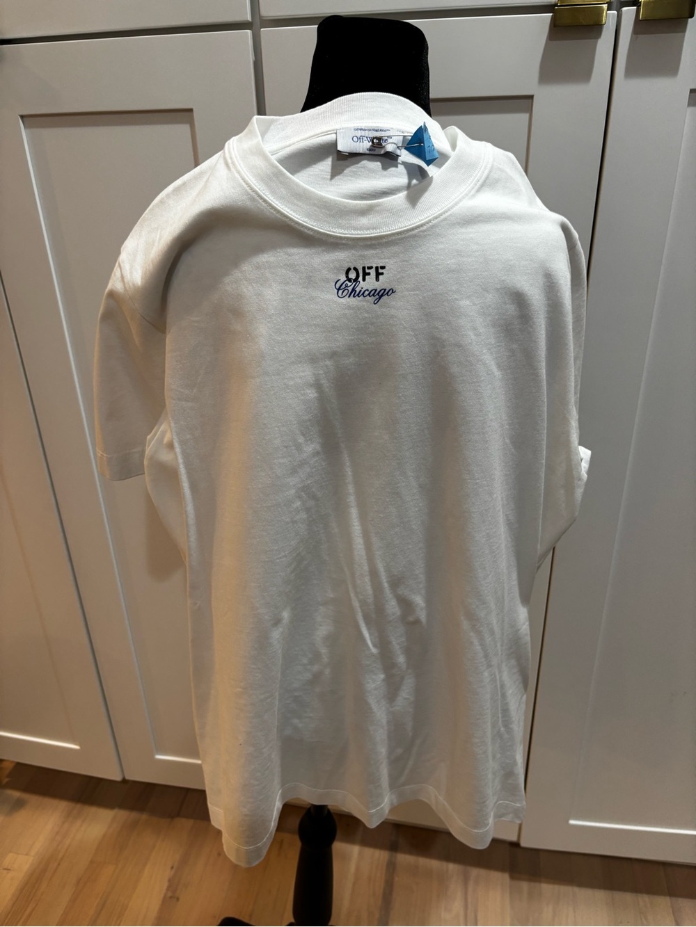 Off-White White T-Shirt with Black and Navy Chicago Script